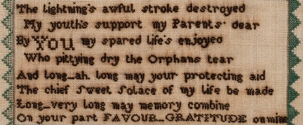 Photo of verse on Julia Ann Shorey sampler
